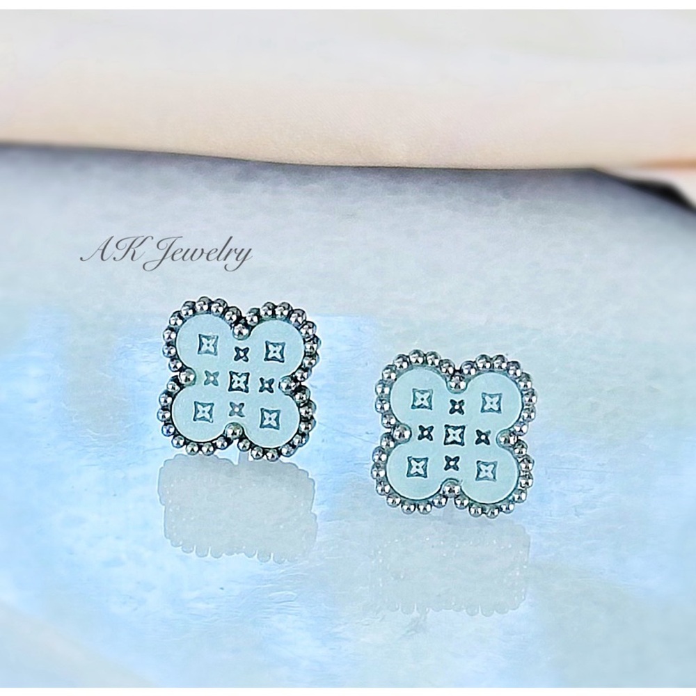💎LUXURY QUATREFOIL Earrings Clover Motif, Greenish/Blue Style